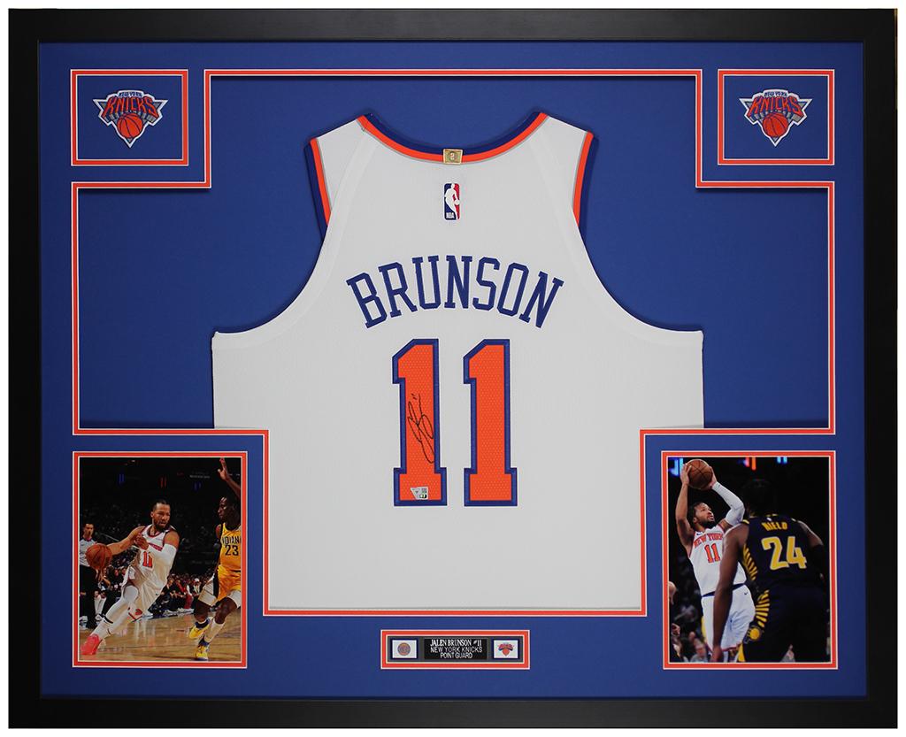 Jalen Brunson Signed Knicks Custom Framed Nike Authentic Jersey Display (Fanatics) at PristineAuction.com Jalen Brunson Signed Knicks Custom Framed Nike Authentic Jersey Display (Fanatics) at PristineAuction.com
