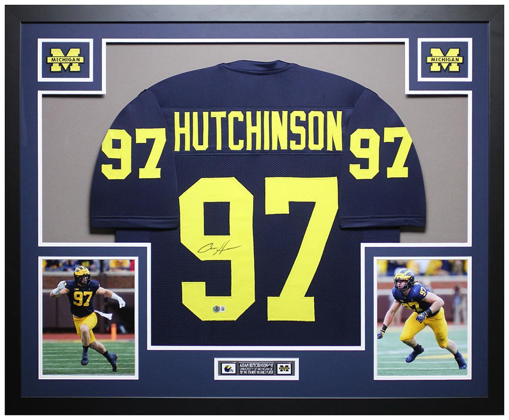 Aidan Hutchinson Signed Custom Framed Jersey Display (Beckett) at PristineAuction.com Aidan Hutchinson Signed Custom Framed Jersey Display (Beckett) at PristineAuction.com