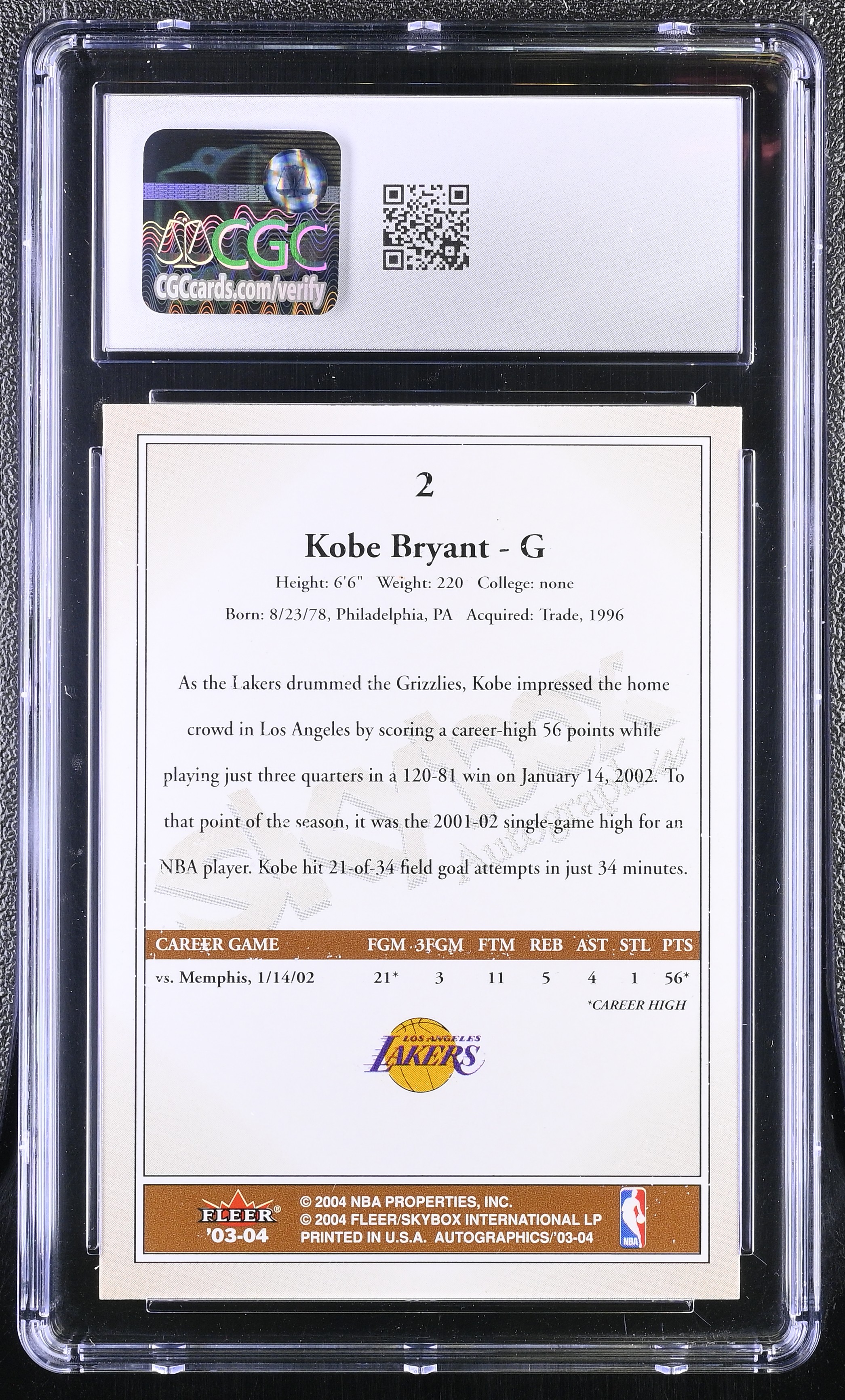 Kobe Bryant 2003-04 SkyBox Autographics #2 (CGC 9.5) at PristineAuction.com Kobe Bryant 2003-04 SkyBox Autographics #2 (CGC 9.5) at PristineAuction.com