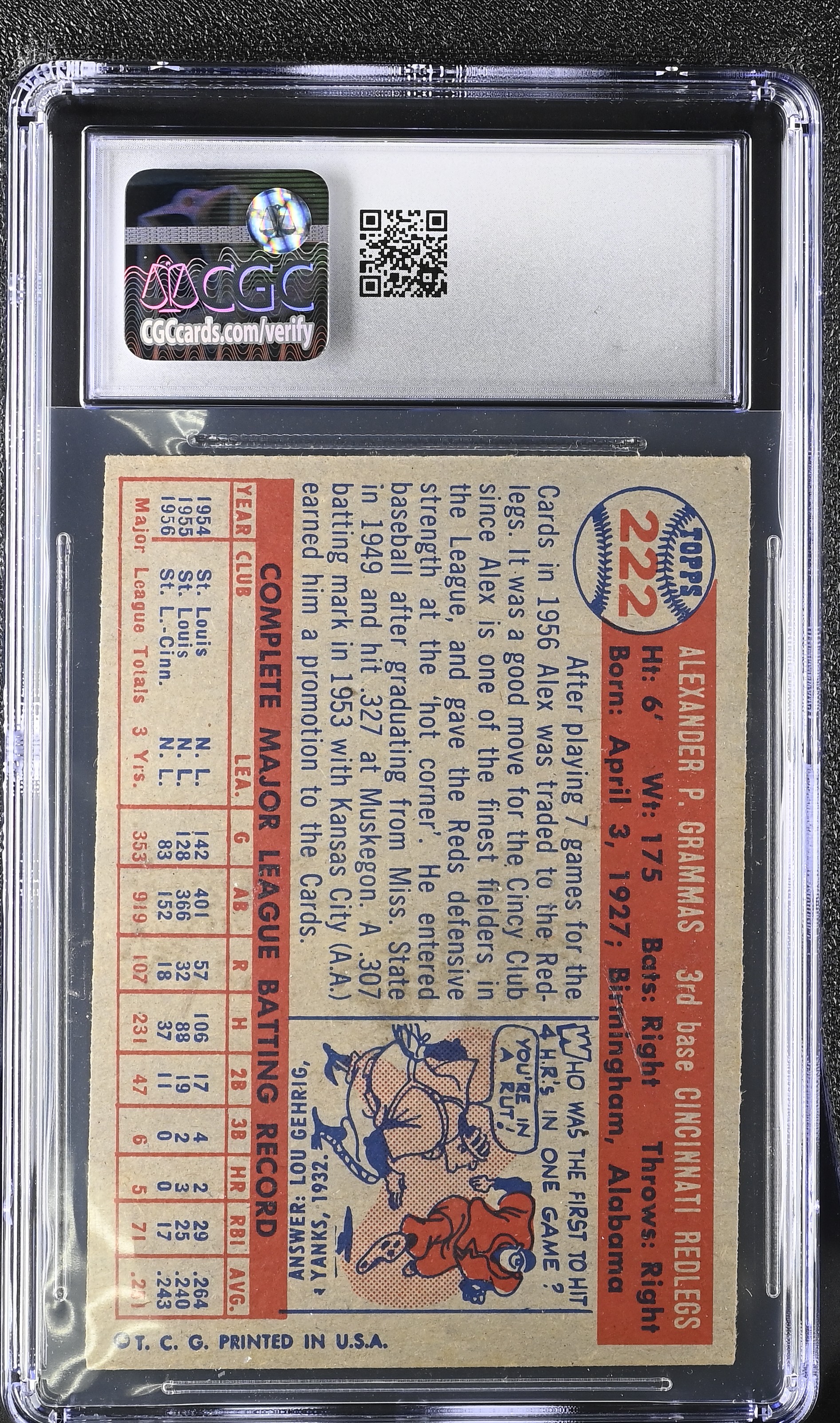 Alex Grammas 1957 Topps #222 (CGC 6) at PristineAuction.com Alex Grammas 1957 Topps #222 (CGC 6) at PristineAuction.com