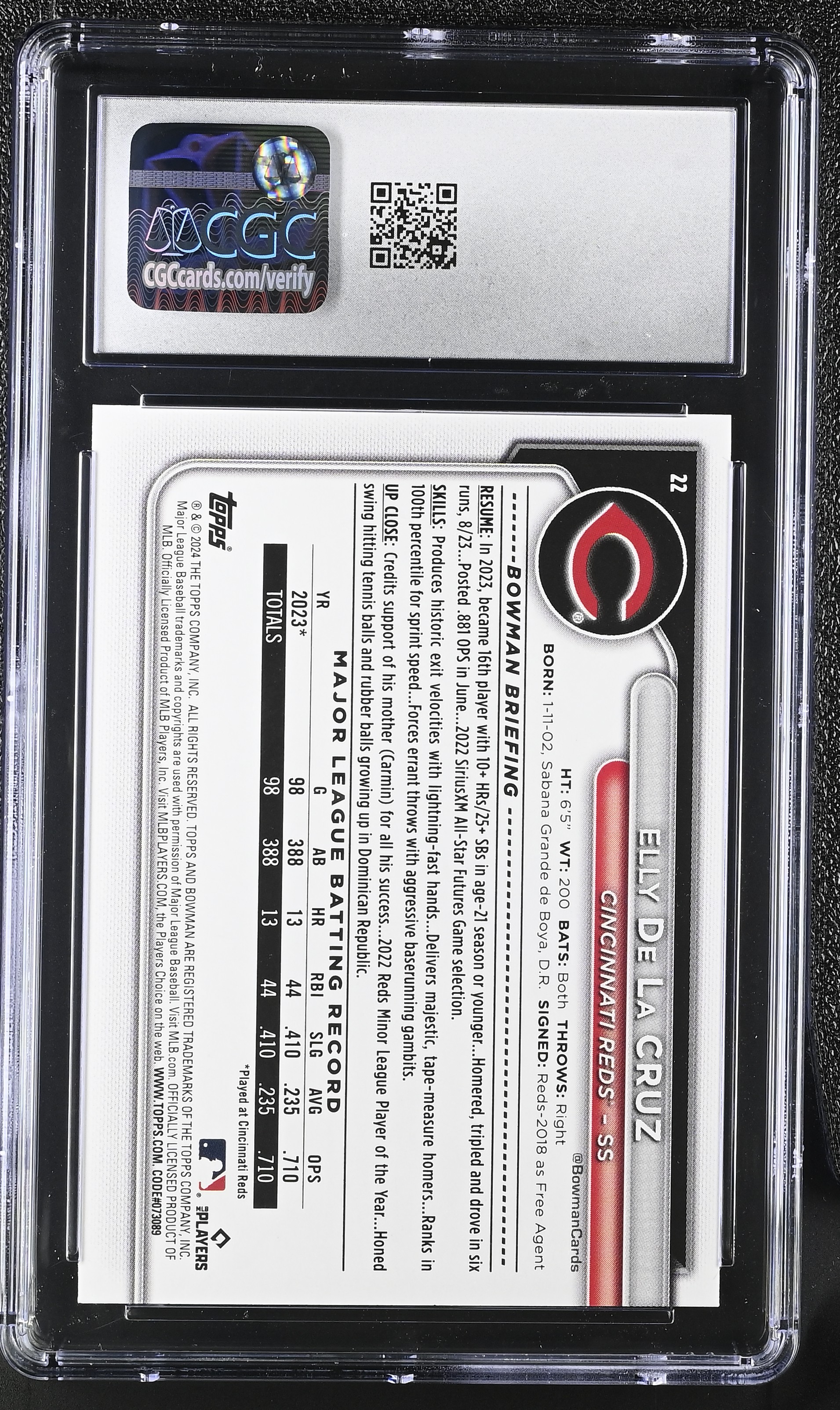 Elly De La Cruz 2024 Bowman #22 RC (CGC 10) at PristineAuction.com Elly De La Cruz 2024 Bowman #22 RC (CGC 10) at PristineAuction.com