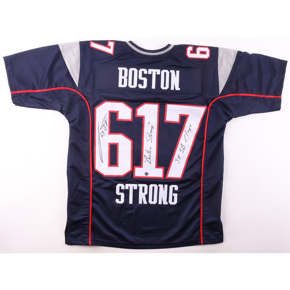 Joe Andruzzi Signed Jersey Inscribed "'Boston Strong'" & "3x SB Champs" (AWM) at PristineAuction.com