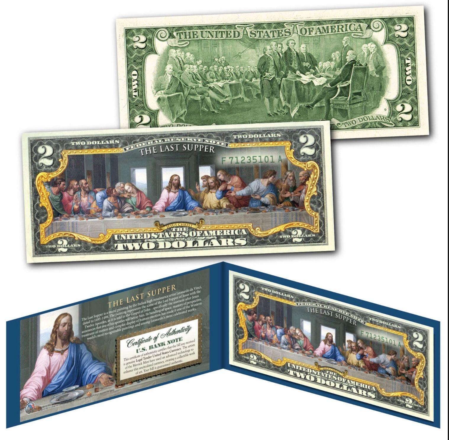 "The Last Supper" Genuine Legal Tender Colorized US $2 Bill at PristineAuction.com "The Last Supper" Genuine Legal Tender Colorized US $2 Bill at PristineAuction.com