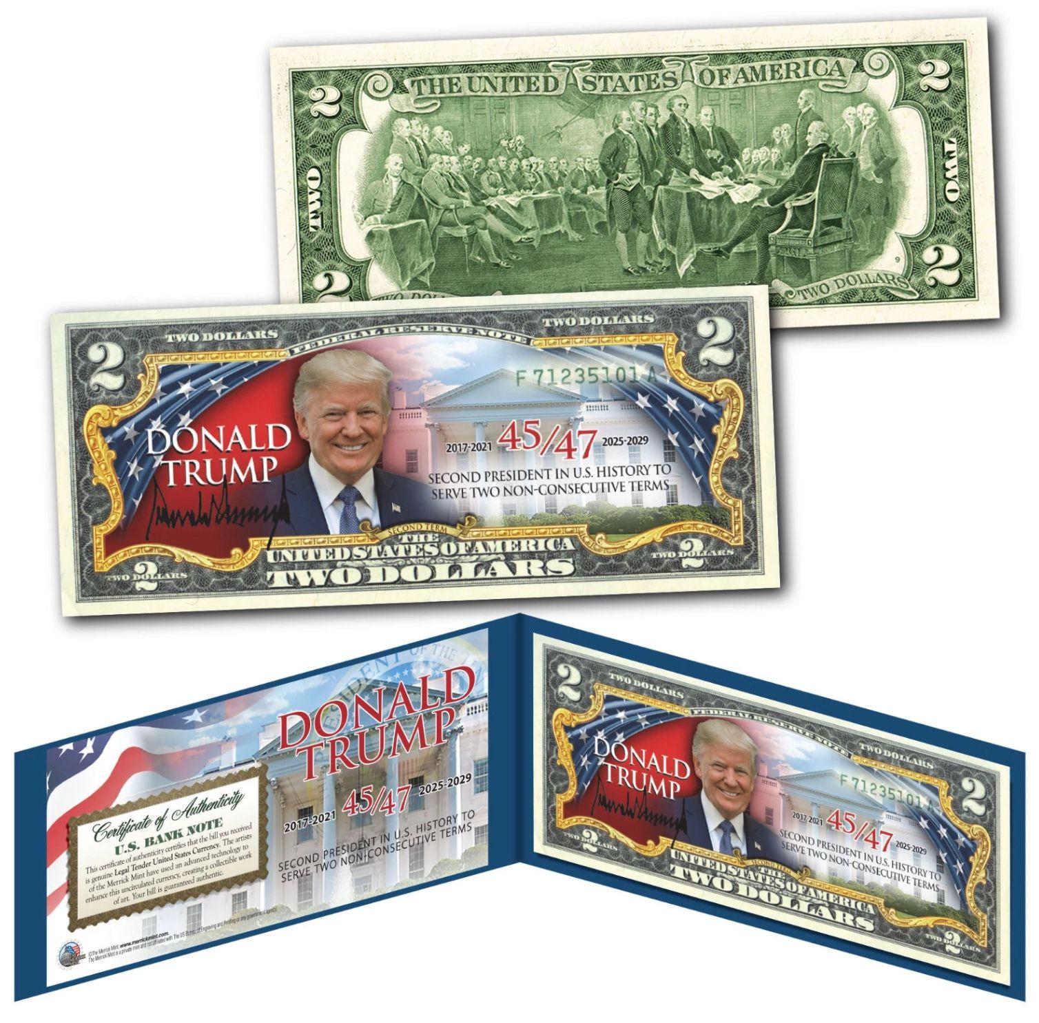 President Donald Trump "45/47" Historic Genuine Legal Tender $2 US Bill at PristineAuction.com President Donald Trump "45/47" Historic Genuine Legal Tender $2 US Bill at PristineAuction.com
