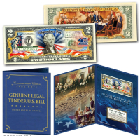 "July 4th Independence Day" 2-Sided Genuine U.S. $2 Bill in Large Folio Display at PristineAuction.com