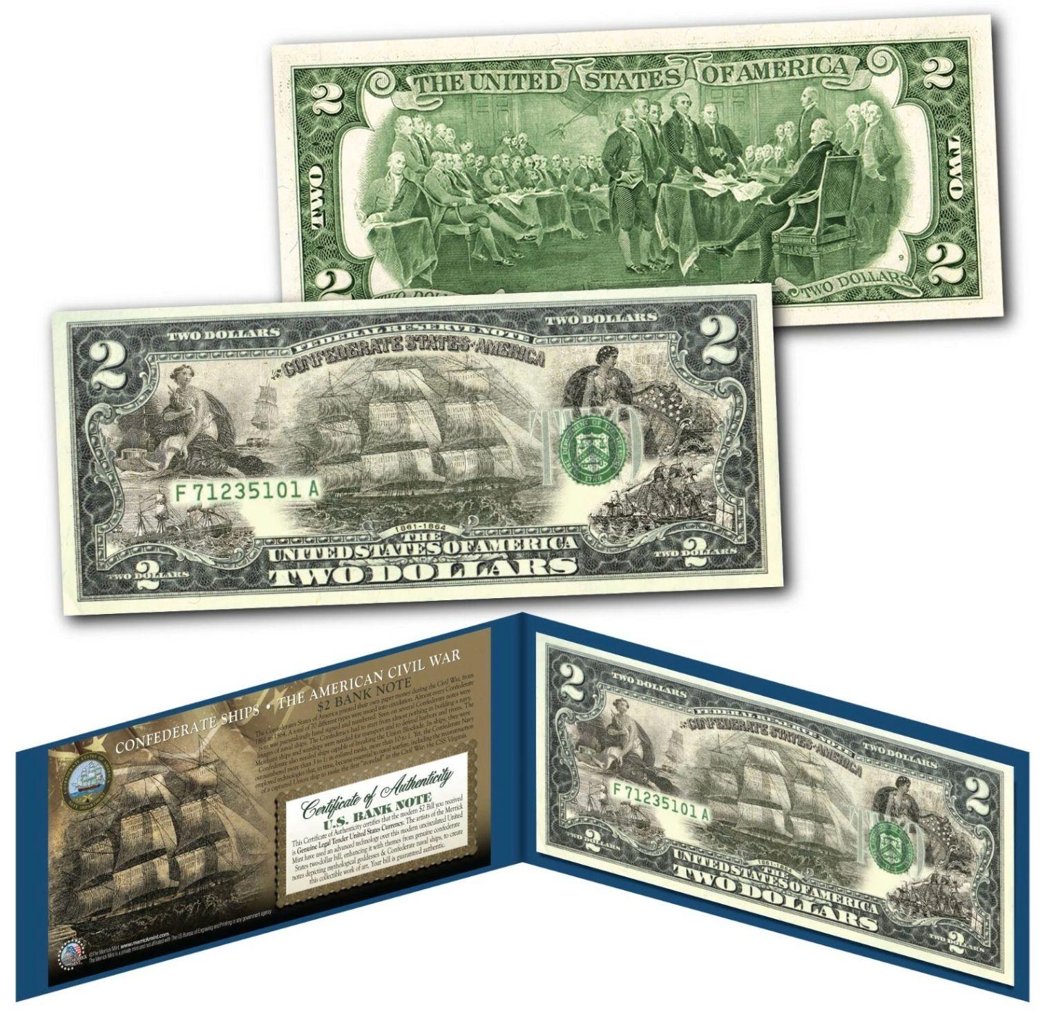 "Currency of The American Civil War: Confederate Ships" Legal Tender On New $2 Bill at PristineAuction.com "Currency of The American Civil War: Confederate Ships" Legal Tender On New $2 Bill at PristineAuction.com