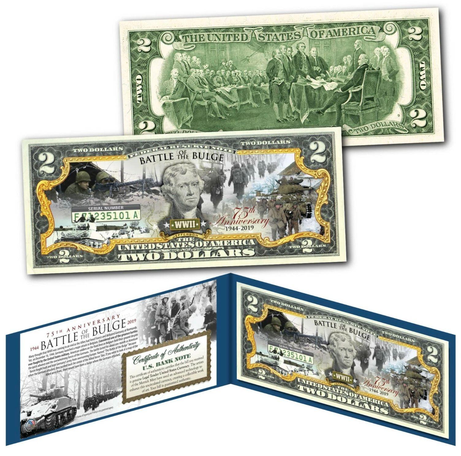 WWII "Battle of The Bulge 75th Anniversary 1944-2019" Genuine Legal Tender $2 Bill at PristineAuction.com WWII "Battle of The Bulge 75th Anniversary 1944-2019" Genuine Legal Tender $2 Bill at PristineAuction.com