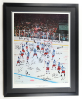 Herb Brooks, Mike Eruzione, Jim Craig | 1980 Team USA LE "Miracle on Ice" Custom Framed Lithograph Team-Signed & Inscribed by (20) (Beckett) at PristineAuction.com