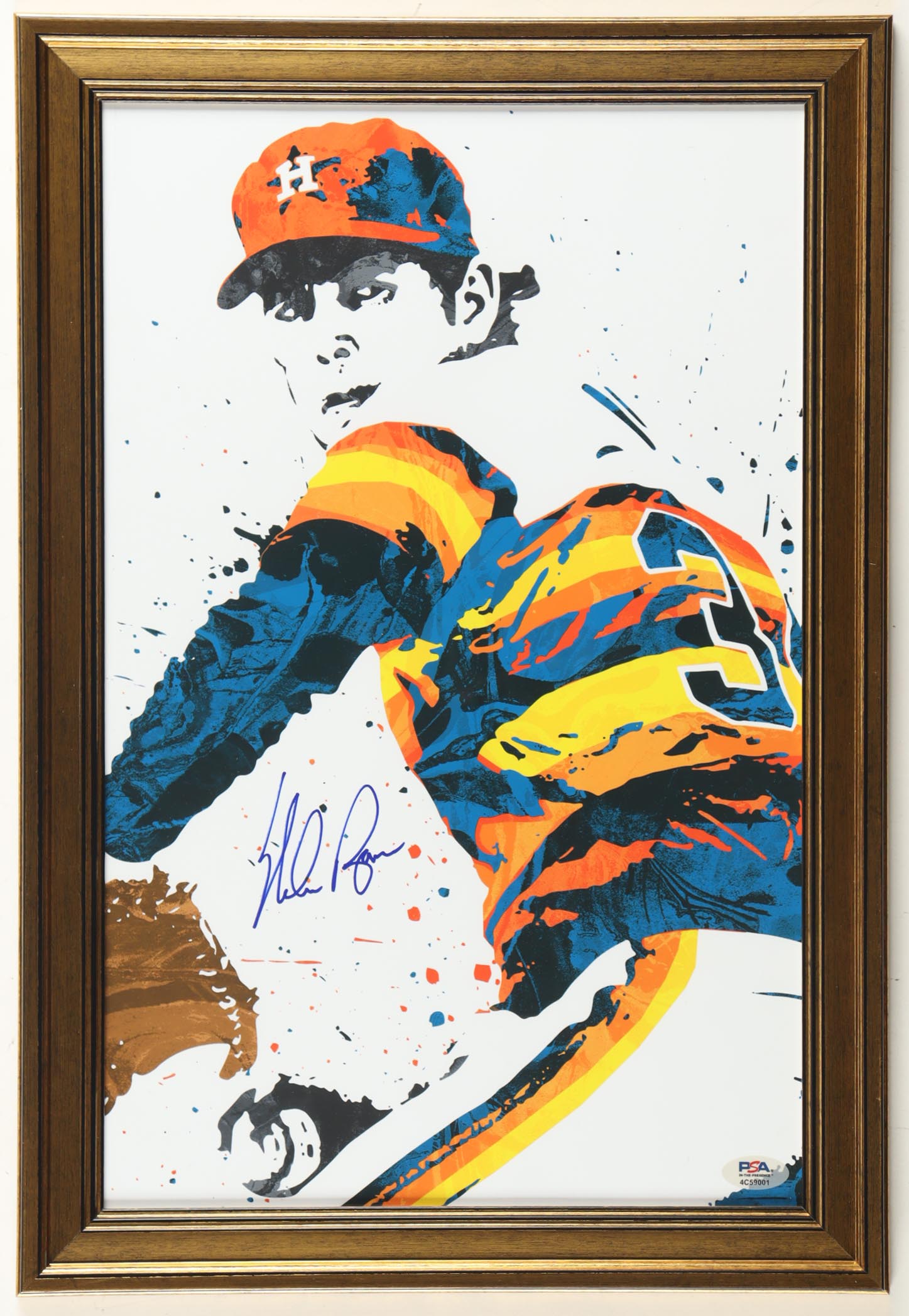 Nolan Ryan Signed Rangers Custom Framed Art Print Display with Stat Plaque (PSA) at PristineAuction.com Nolan Ryan Signed Rangers Custom Framed Art Print Display with Stat Plaque (PSA) at PristineAuction.com