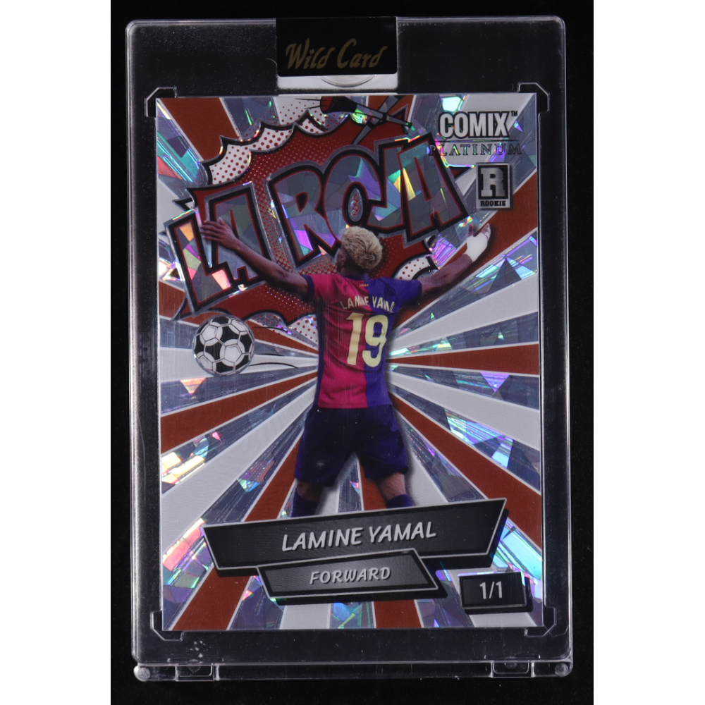Lamine Yamal 2024 Wild Card Comix Platinum La Roja Red/White Cracked Ice #ACLR-LY05 RC #1/1 at PristineAuction.com