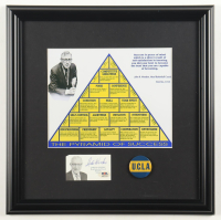 John Wooden Signed Custom Framed Cut Display with UCLA Lapel Pin (PSA) at PristineAuction.com