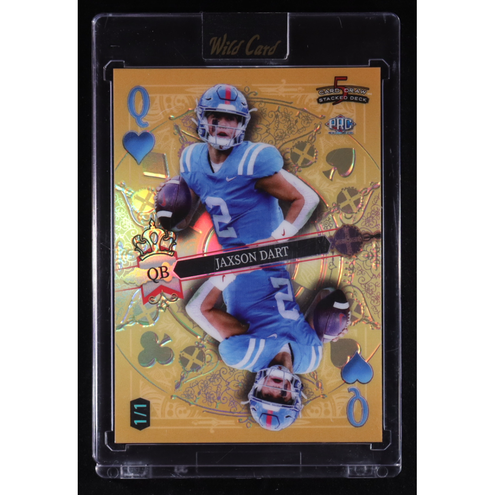 Jaxson Dart 2024 Wild Card 5 Card Draw Stacked Deck Queen Of Hearts Blue #SDPH-JDN RC #1/1 at PristineAuction.com