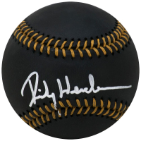 Rickey Henderson Signed OML Black Leather Baseball (Schwartz) at PristineAuction.com