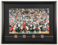 Michael Jordan Bulls Custom Framed Photo Display with (4) NBA Finals Pins at PristineAuction.com