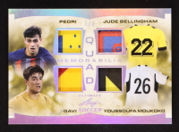 2022 Leaf Ultimate Soccer Quad Memorabilia Silver Spectrum Game-Used #UQM4 #5/8 Pedri / Gavi / Jude Bellingham / Youssoufa Moukoko at PristineAuction.com