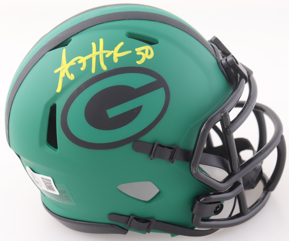 A. J. Hawk Signed Packers Rave Alternate Speed Mini Helmet (Beckett) at PristineAuction.com A. J. Hawk Signed Packers Rave Alternate Speed Mini Helmet (Beckett) at PristineAuction.com