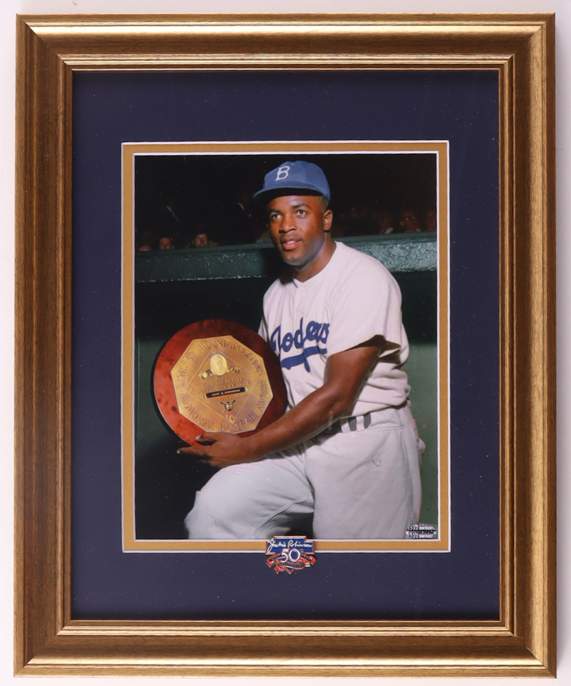"Jackie Robinson Wins The MVP" Custom Framed Photo Display with Robinson Anniversary Pin at PristineAuction.com "Jackie Robinson Wins The MVP" Custom Framed Photo Display with Robinson Anniversary Pin at PristineAuction.com