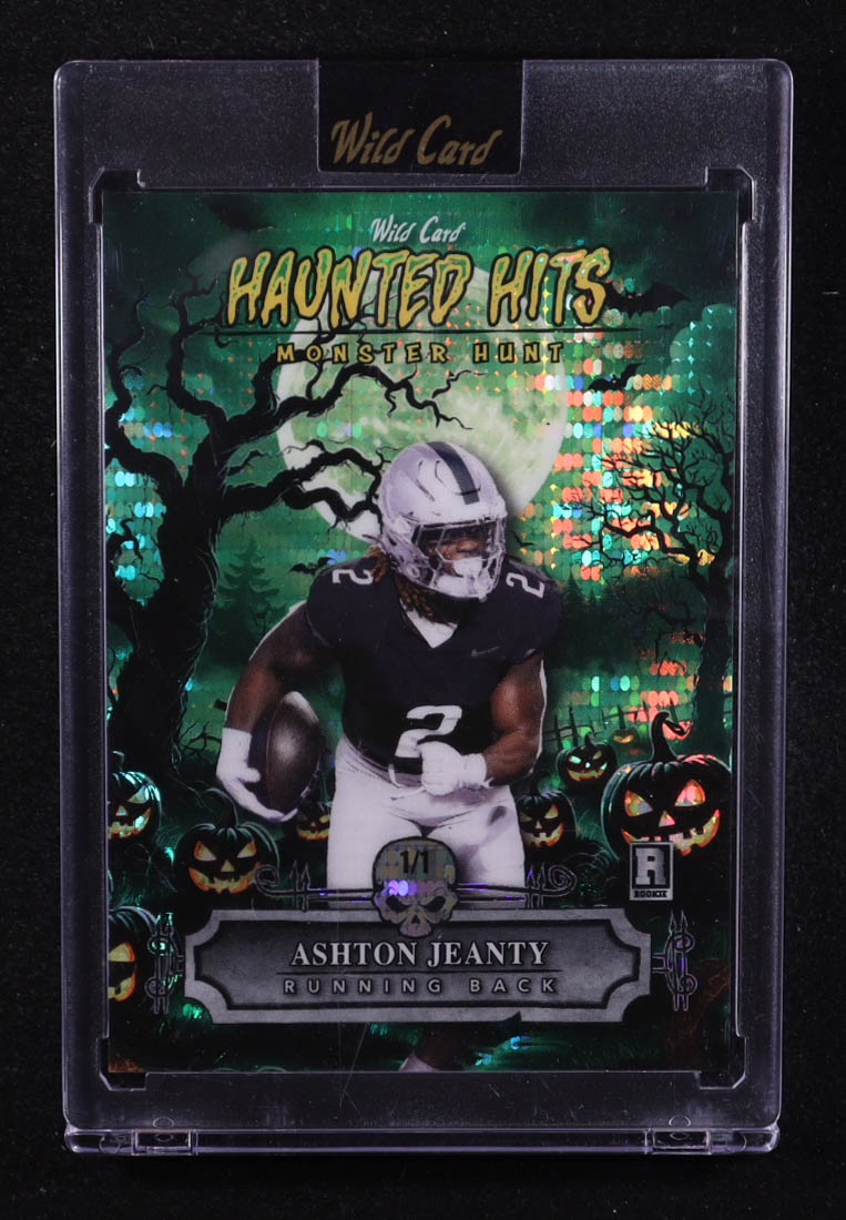 Ashton Jeanty 2025 Wild Card Haunted Hits Monster Hunt Green #HHP-AJ RC #1/1 at PristineAuction.com Ashton Jeanty 2025 Wild Card Haunted Hits Monster Hunt Green #HHP-AJ RC #1/1 at PristineAuction.com