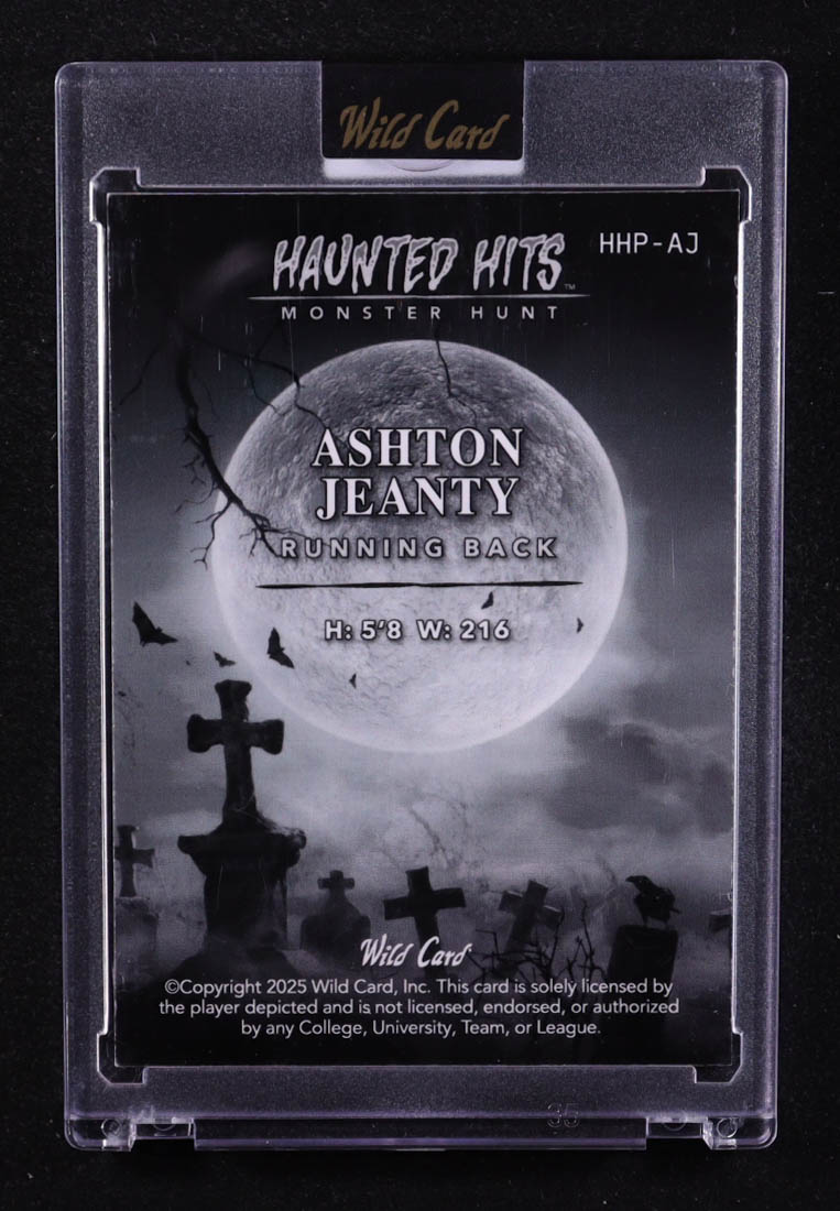 Ashton Jeanty 2025 Wild Card Haunted Hits Monster Hunt Green #HHP-AJ RC #1/1 at PristineAuction.com Ashton Jeanty 2025 Wild Card Haunted Hits Monster Hunt Green #HHP-AJ RC #1/1 at PristineAuction.com