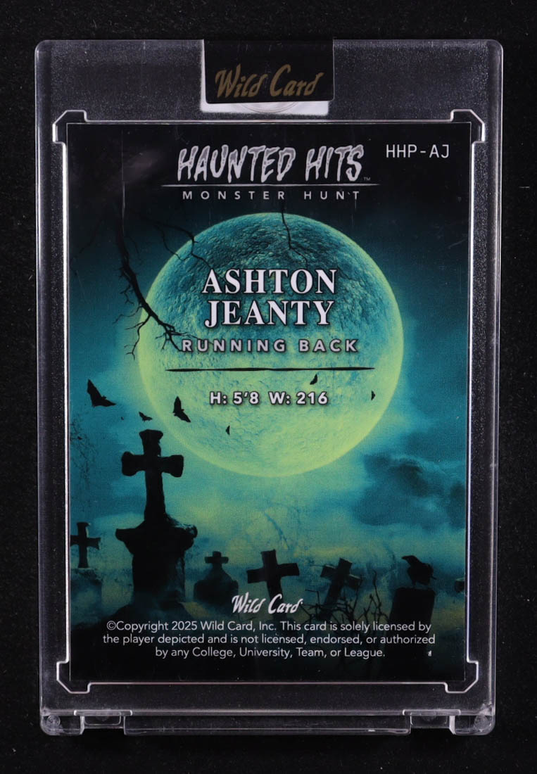 Ashton Jeanty 2025 Wild Card Haunted Hits Monster Hunt Purple #HHP-AJ RC #1/1 at PristineAuction.com Ashton Jeanty 2025 Wild Card Haunted Hits Monster Hunt Purple #HHP-AJ RC #1/1 at PristineAuction.com