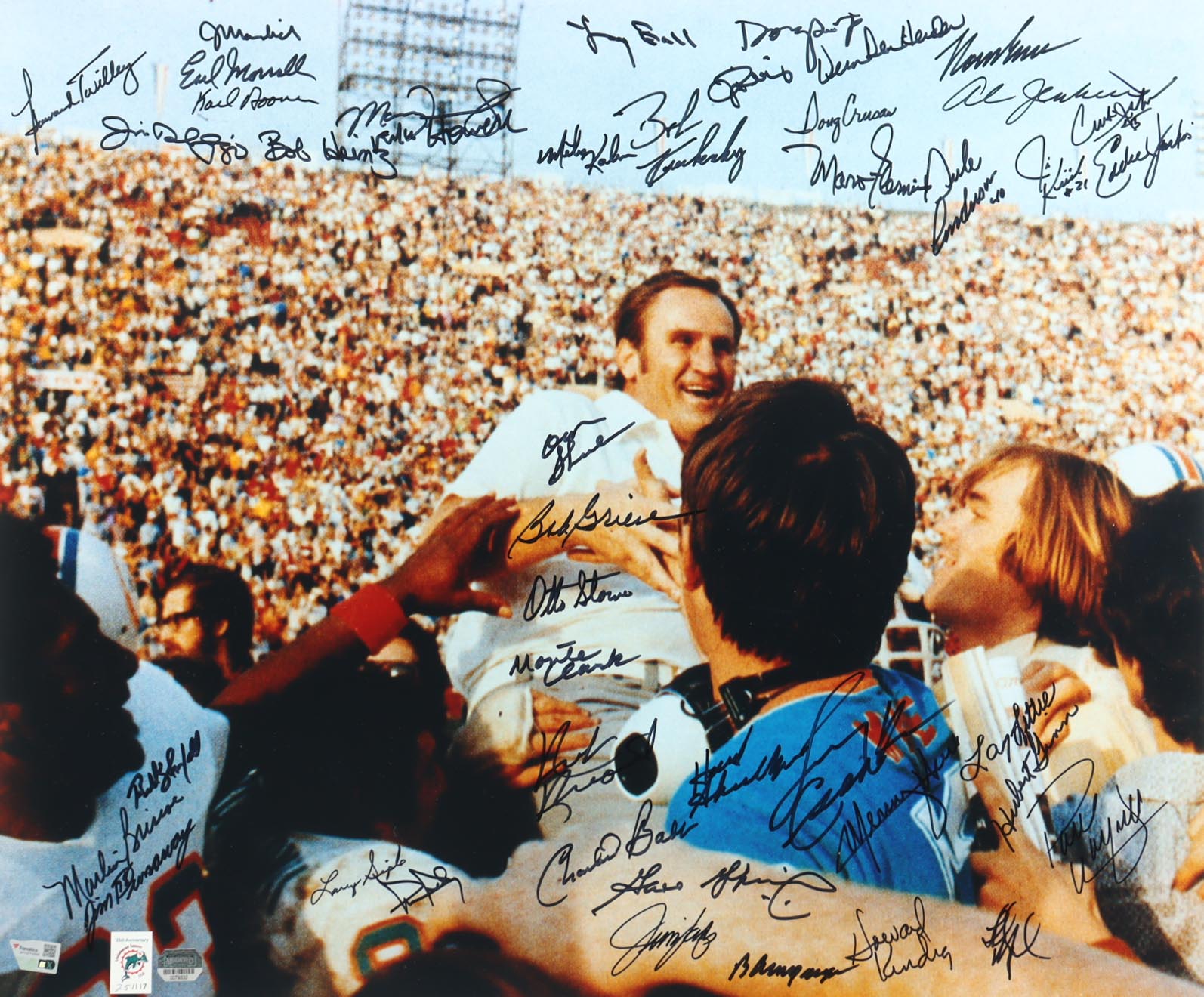 1972 Dolphins | LE 20x24 Photo Team-Signed by (44) with Bob Griese, Don Shula, Larry Csonka (Fanatics & Mounted Memories) at PristineAuction.com 1972 Dolphins | LE 20x24 Photo Team-Signed by (44) with Bob Griese, Don Shula, Larry Csonka (Fanatics & Mounted Memories) at PristineAuction.com