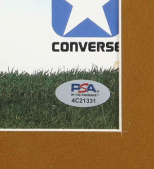 Larry Bird Signed Celtics Custom Framed 1988 Vintage Converse In-Store Poster Display with (3) Championship Pins (PSA) at PristineAuction.com Larry Bird Signed Celtics Custom Framed 1988 Vintage Converse In-Store Poster Display with (3) Championship Pins (PSA) at PristineAuction.com