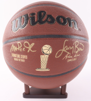Magic Johnson & Larry Bird Signed NBA Finals Trophy Special Edition Basketball with Stand (PSA & Beckett) at PristineAuction.com