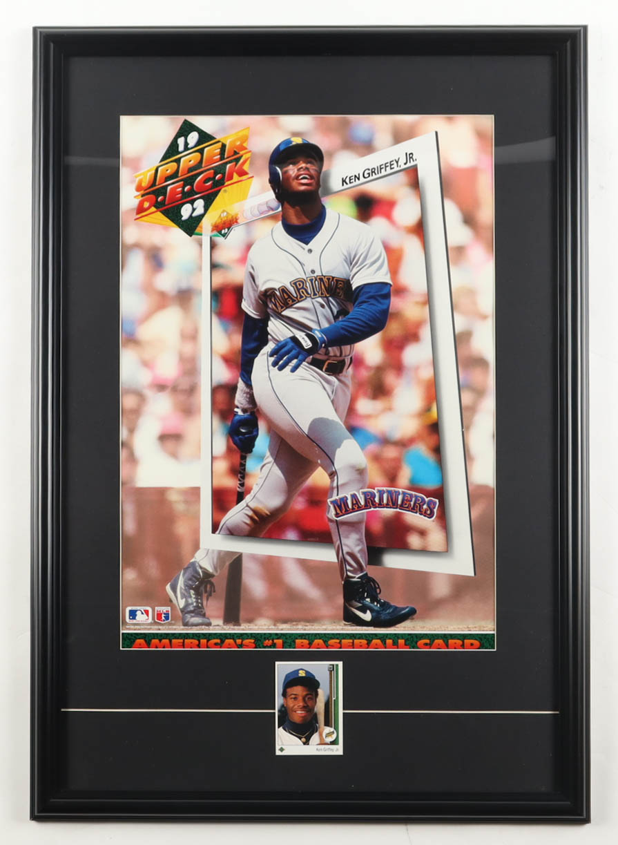 Ken Griffey Jr. Mariners Custom Framed Upper Deck Photo Display with Original 1989 Upper Deck Ken Griffey Jr Rookie Card at PristineAuction.com Ken Griffey Jr. Mariners Custom Framed Upper Deck Photo Display with Original 1989 Upper Deck Ken Griffey Jr Rookie Card at PristineAuction.com