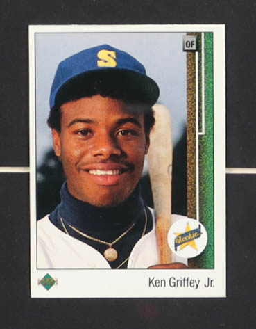 Ken Griffey Jr. Mariners Custom Framed Upper Deck Photo Display with Original 1989 Upper Deck Ken Griffey Jr Rookie Card at PristineAuction.com Ken Griffey Jr. Mariners Custom Framed Upper Deck Photo Display with Original 1989 Upper Deck Ken Griffey Jr Rookie Card at PristineAuction.com