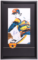 Nolan Ryan Signed Astros Custom Framed Art Print Display with 1980 Astros Lapel Pin (PSA) at PristineAuction.com