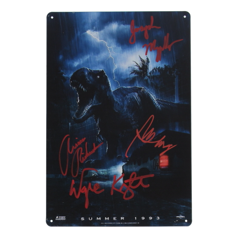 "Jurassic Park" 8x12 Tin Photo Cast-Signed by (4) With BD Wong, Joseph Mazzello, Alana Richards, Wayne Knight (JSA) at PristineAuction.com