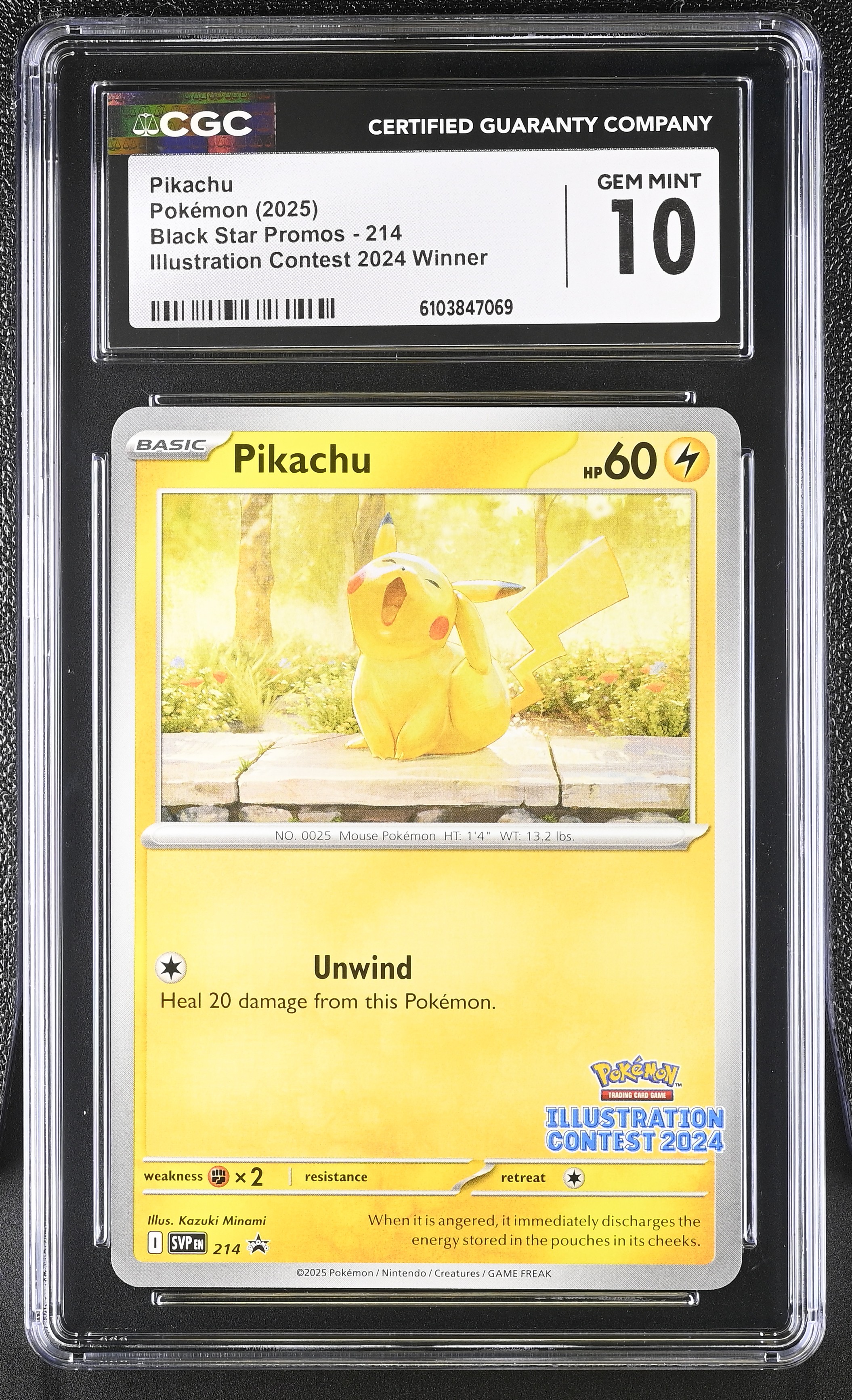 Pikachu 2025 Pokemon Black Star Promos Illustration Contest 2024 Winner #214 (CGC 10) at PristineAuction.com Pikachu 2025 Pokemon Black Star Promos Illustration Contest 2024 Winner #214 (CGC 10) at PristineAuction.com