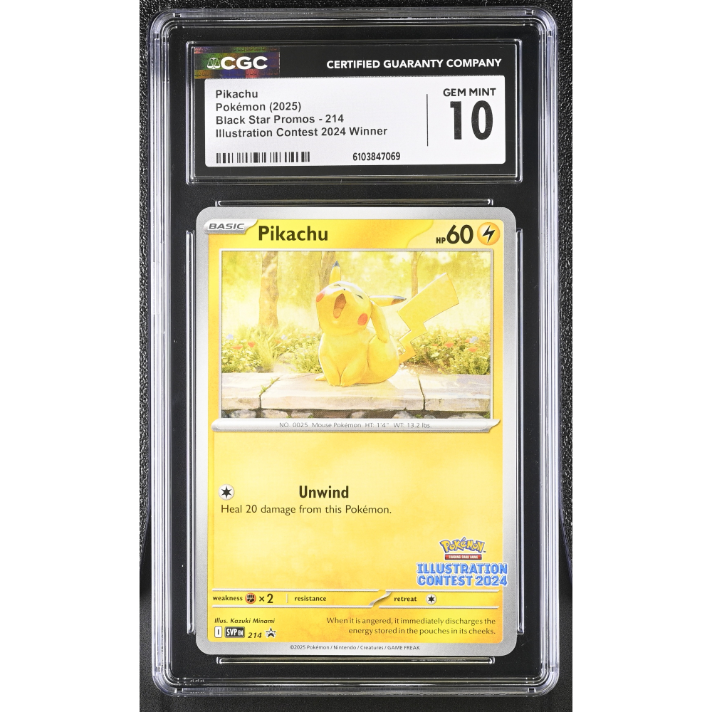 Pikachu 2025 Pokemon Black Star Promos Illustration Contest 2024 Winner #214 (CGC 10) at PristineAuction.com