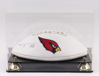 Tyrann Mathieu Signed Cardinals Logo White Panel Football with Display Case (JSA) at PristineAuction.com