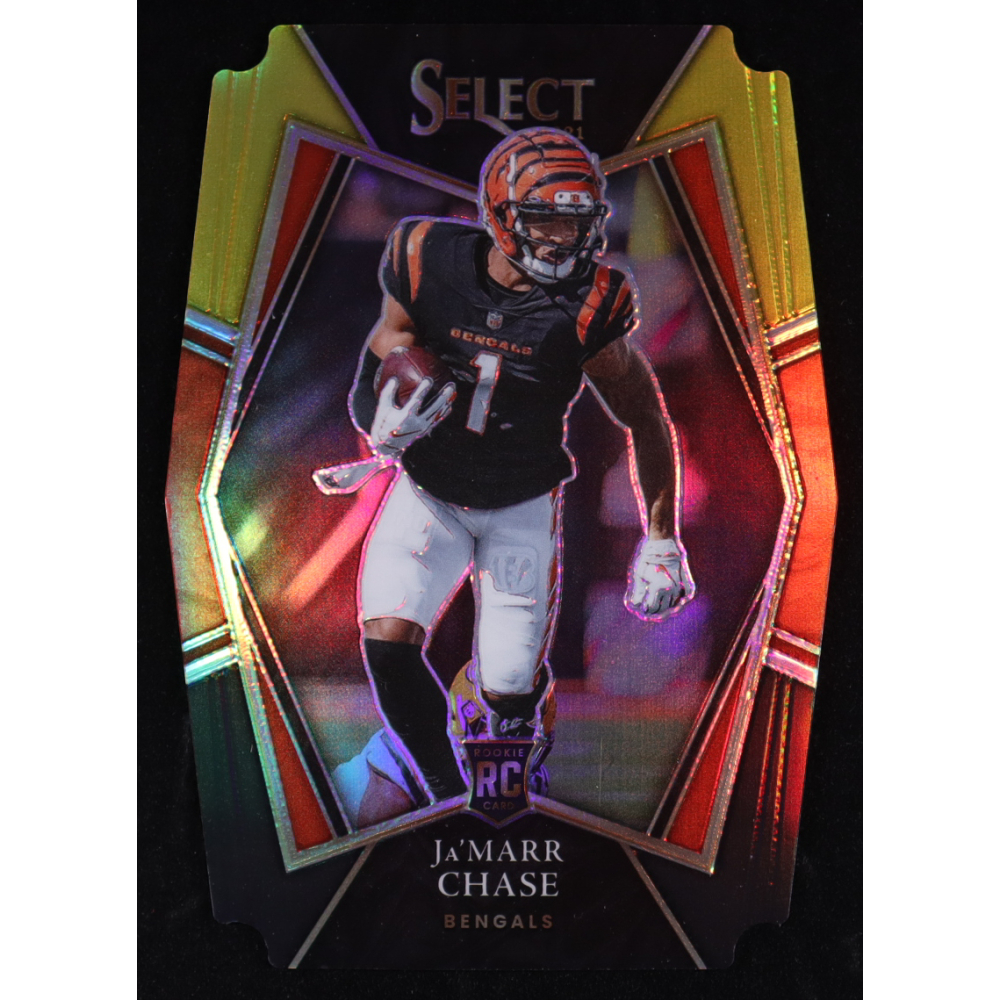 Ja'Marr Chase 2021 Select Prizm Black and Gold Die Cut #147 RC at PristineAuction.com