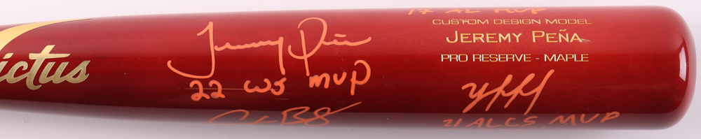 "2022 Astros World Series Champions" Victus Player Model Bat Signed by (5) with Yordan Alvarez, Jose Altuve, Alex Bregman, Kyle Tucker with Multiple Inscriptions (Beckett) at PristineAuction.com "2022 Astros World Series Champions" Victus Player Model Bat Signed by (5) with Yordan Alvarez, Jose Altuve, Alex Bregman, Kyle Tucker with Multiple Inscriptions (Beckett) at PristineAuction.com