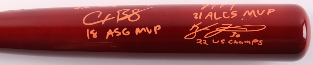 "2022 Astros World Series Champions" Victus Player Model Bat Signed by (5) with Yordan Alvarez, Jose Altuve, Alex Bregman, Kyle Tucker with Multiple Inscriptions (Beckett) at PristineAuction.com "2022 Astros World Series Champions" Victus Player Model Bat Signed by (5) with Yordan Alvarez, Jose Altuve, Alex Bregman, Kyle Tucker with Multiple Inscriptions (Beckett) at PristineAuction.com