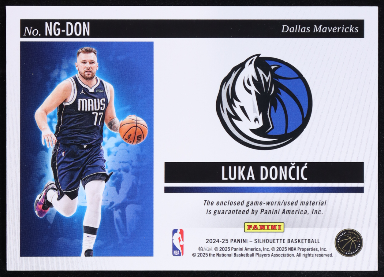 Luka Doncic 2024-25 Panini Silhouette NBA Gear Holo Silver #NG-DON #23/25 at PristineAuction.com Luka Doncic 2024-25 Panini Silhouette NBA Gear Holo Silver #NG-DON #23/25 at PristineAuction.com