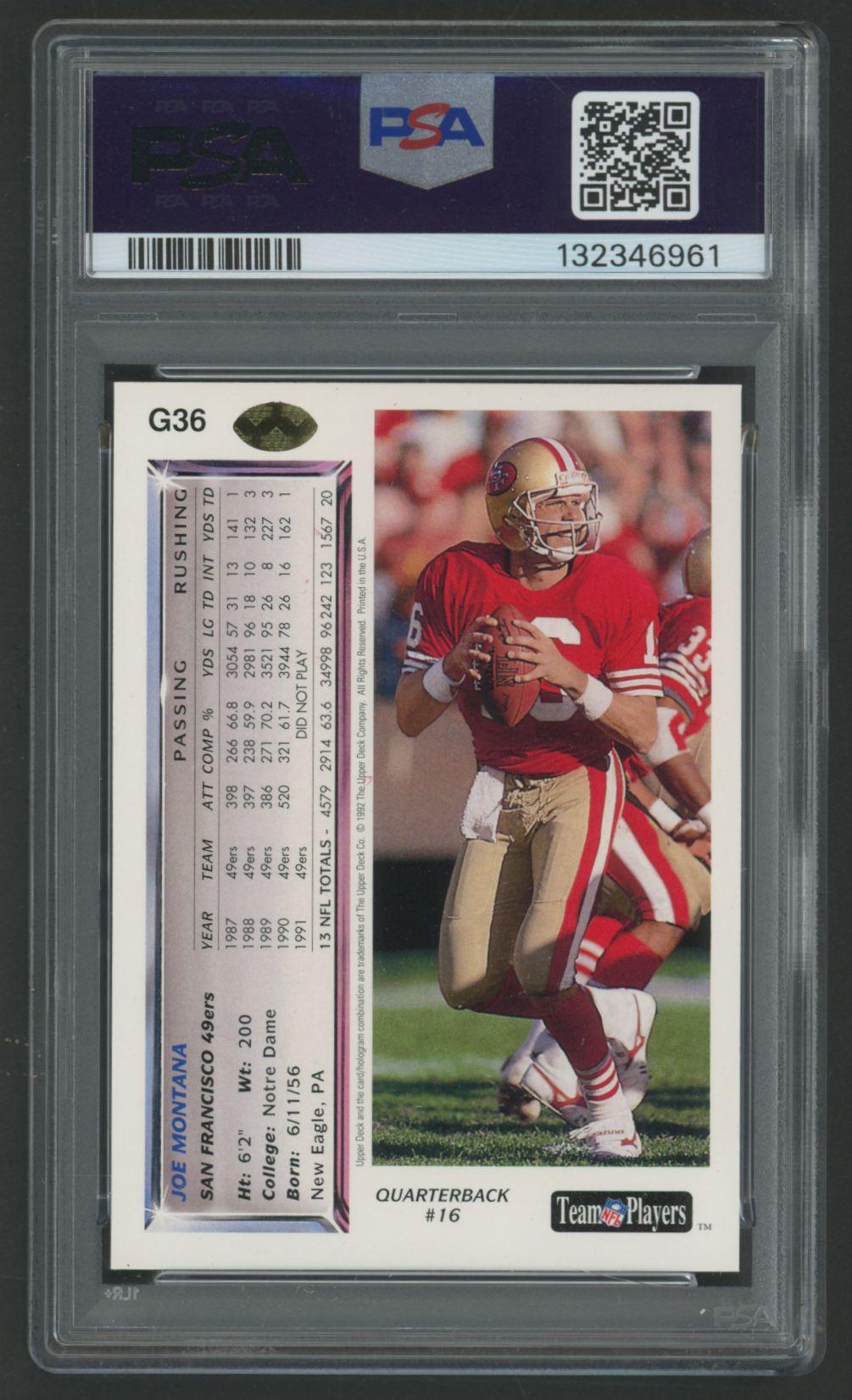 Joe Montana 1992 Upper Deck Gold #G36 (PSA 10) at PristineAuction.com Joe Montana 1992 Upper Deck Gold #G36 (PSA 10) at PristineAuction.com