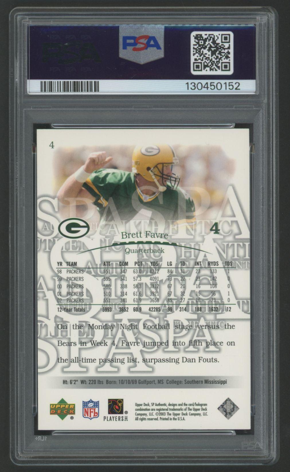 Brett Favre 2003 SP Authentic #4 (PSA 10) at PristineAuction.com Brett Favre 2003 SP Authentic #4 (PSA 10) at PristineAuction.com