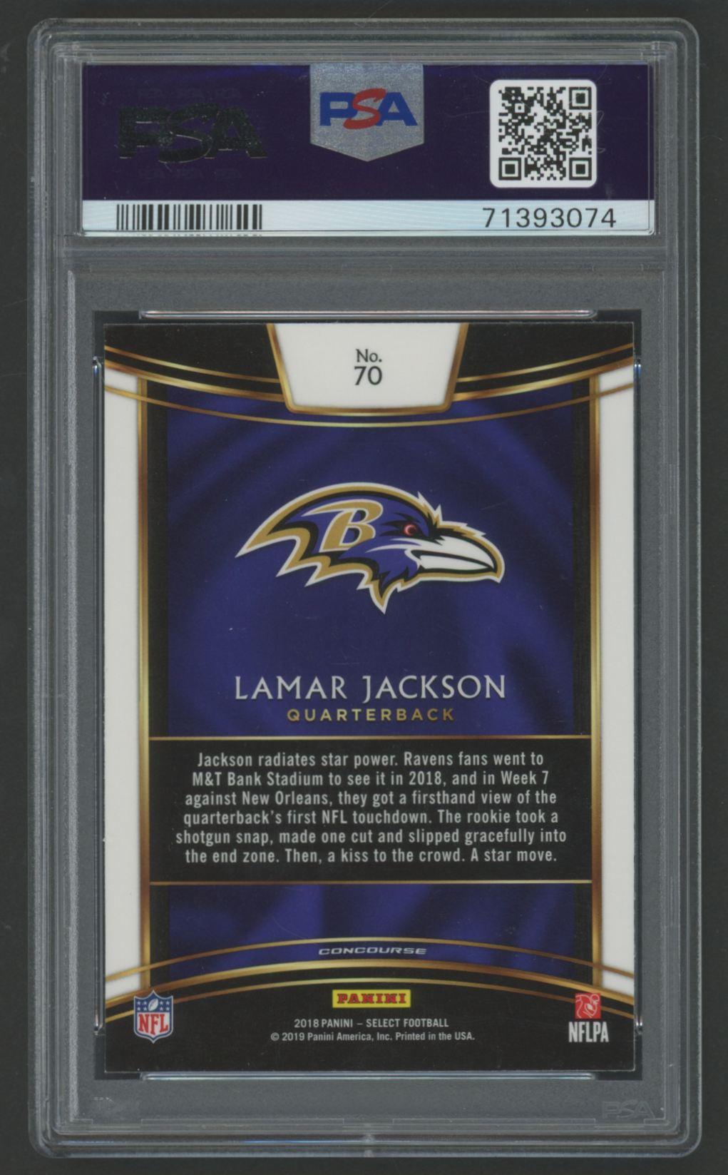 Lamar Jackson 2018 Panini Select #70 RC (PSA 9) at PristineAuction.com Lamar Jackson 2018 Panini Select #70 RC (PSA 9) at PristineAuction.com