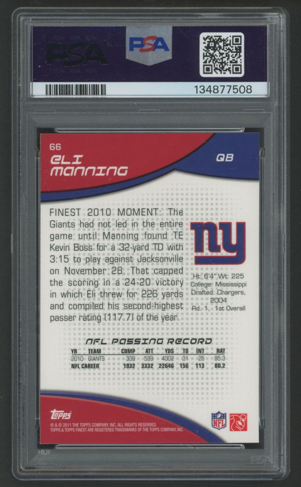 Eli Manning 2011 Finest #66 (PSA 10) at PristineAuction.com Eli Manning 2011 Finest #66 (PSA 10) at PristineAuction.com