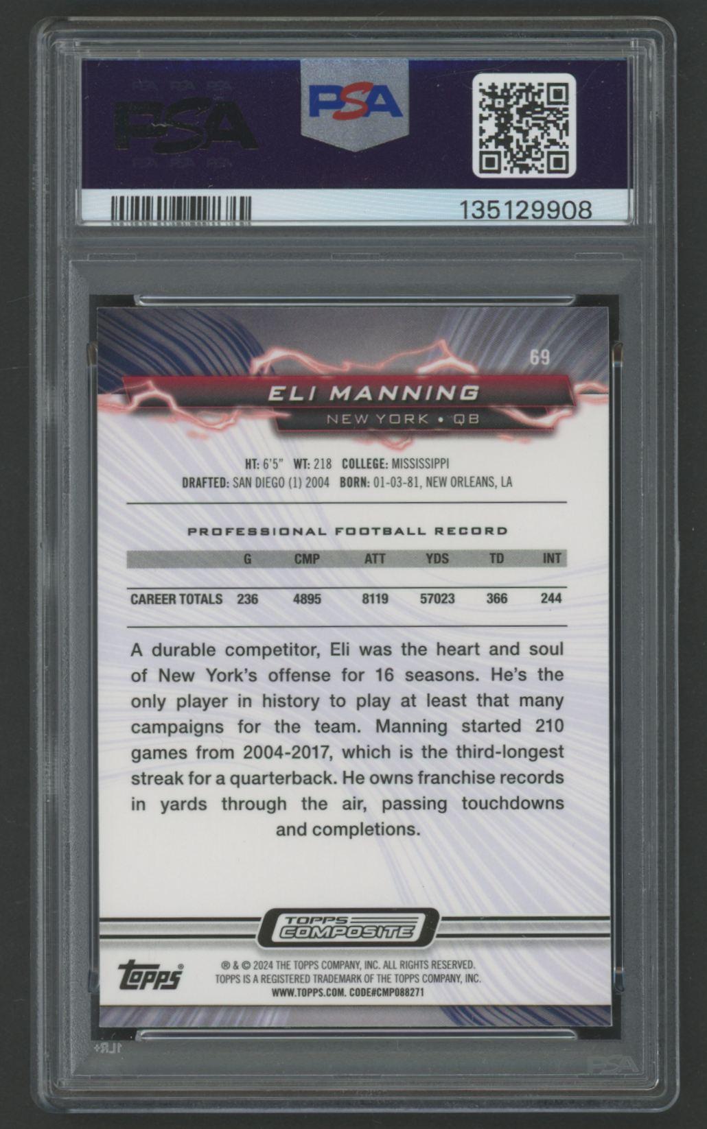 Eli Manning 2023 Topps Composite #69 (PSA 10) at PristineAuction.com Eli Manning 2023 Topps Composite #69 (PSA 10) at PristineAuction.com
