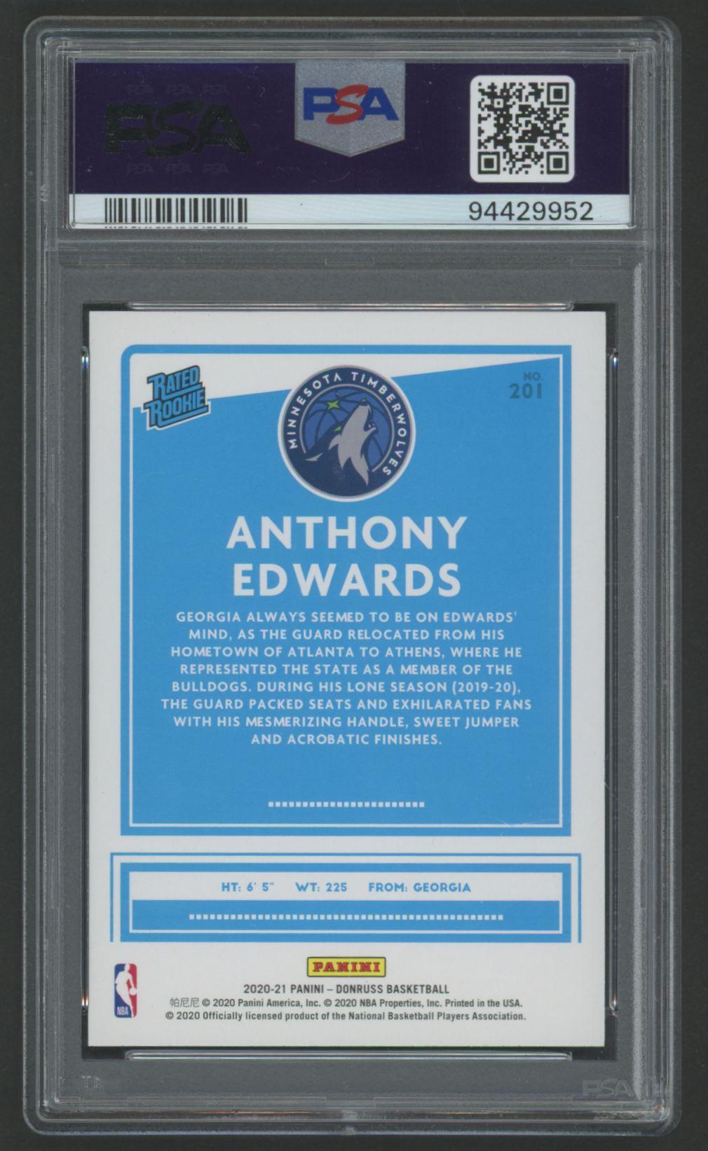 Anthony Edwards 2020 Donruss RR #201 RC (PSA 10) at PristineAuction.com Anthony Edwards 2020 Donruss RR #201 RC (PSA 10) at PristineAuction.com