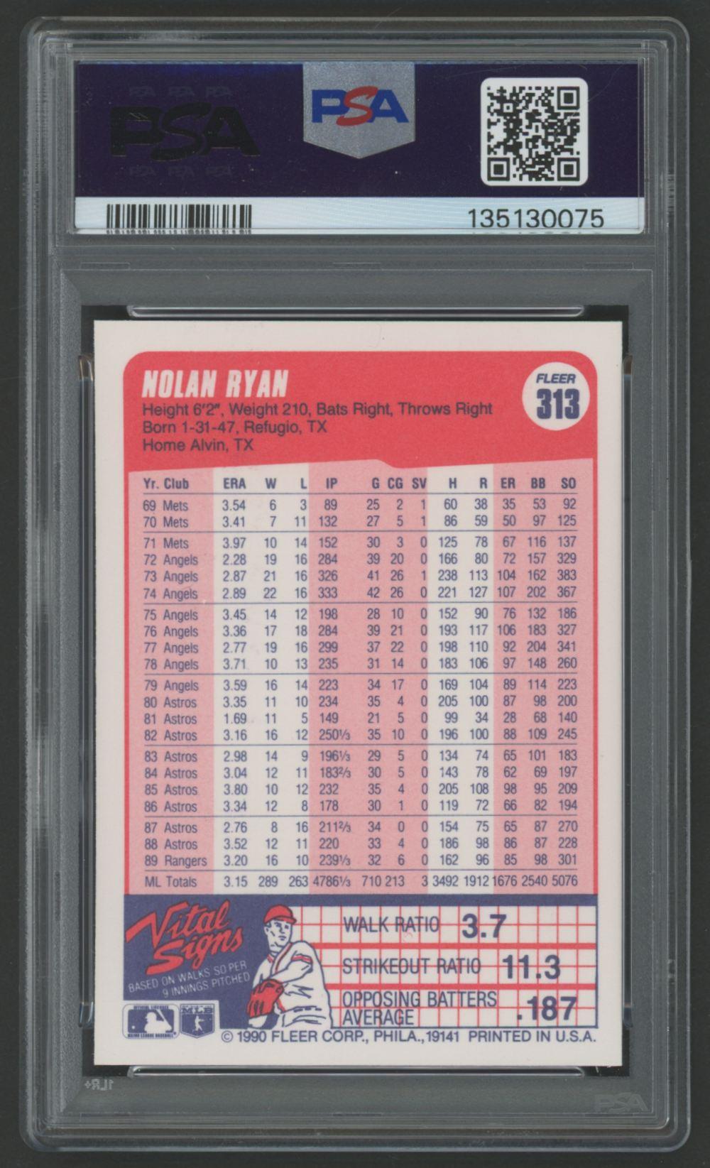 Nolan Ryan 1990 Fleer #313 (PSA 10) at PristineAuction.com Nolan Ryan 1990 Fleer #313 (PSA 10) at PristineAuction.com