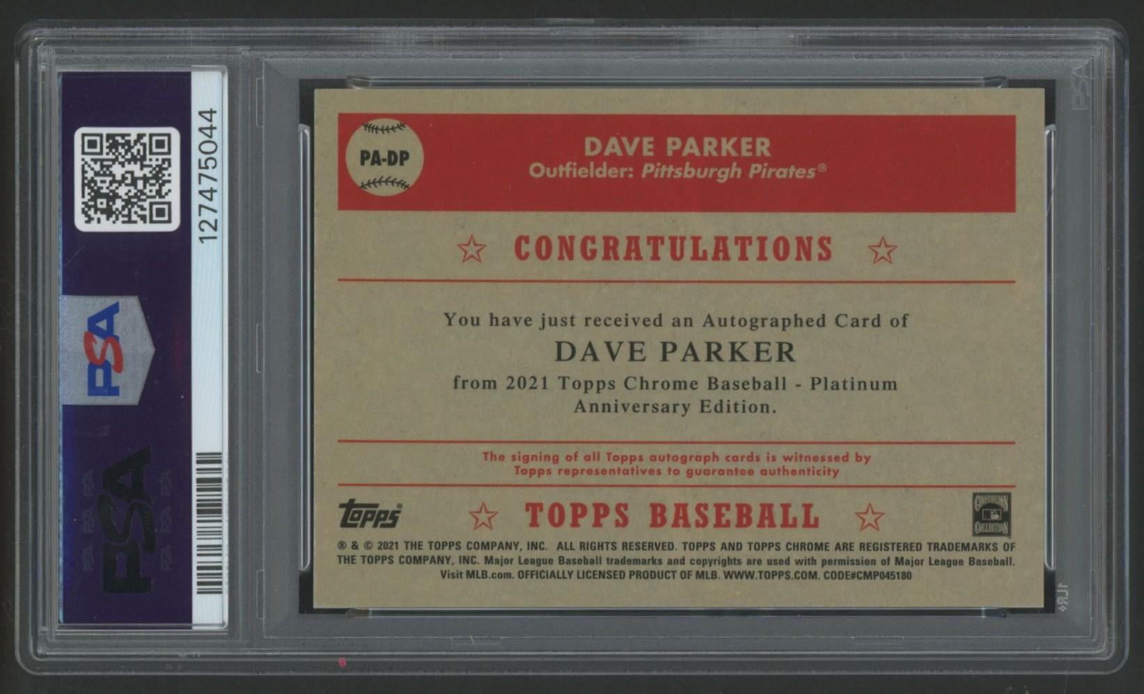 Dave Parker 2021 Topps Chrome Platinum Anniversary Autograph #PADP (PSA 8 | Auto 10) at PristineAuction.com Dave Parker 2021 Topps Chrome Platinum Anniversary Autograph #PADP (PSA 8 | Auto 10) at PristineAuction.com