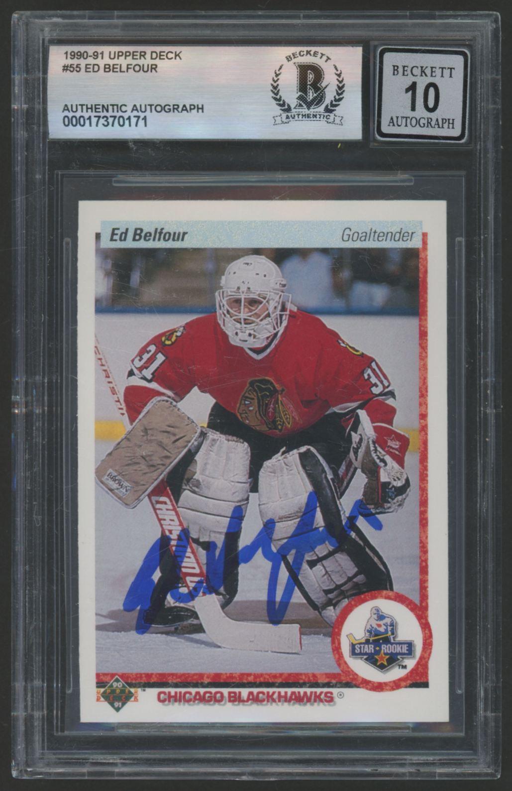 Ed Belfour Signed 1990-91 Upper Deck #55 RC (BGS | Auto 10) at PristineAuction.com Ed Belfour Signed 1990-91 Upper Deck #55 RC (BGS | Auto 10) at PristineAuction.com