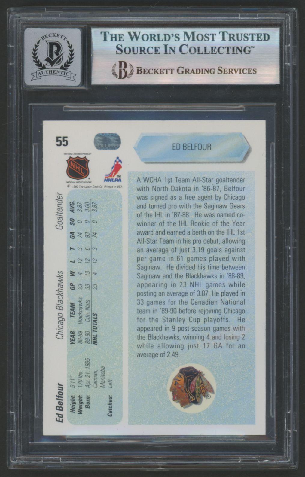 Ed Belfour Signed 1990-91 Upper Deck #55 RC (BGS | Auto 10) at PristineAuction.com Ed Belfour Signed 1990-91 Upper Deck #55 RC (BGS | Auto 10) at PristineAuction.com