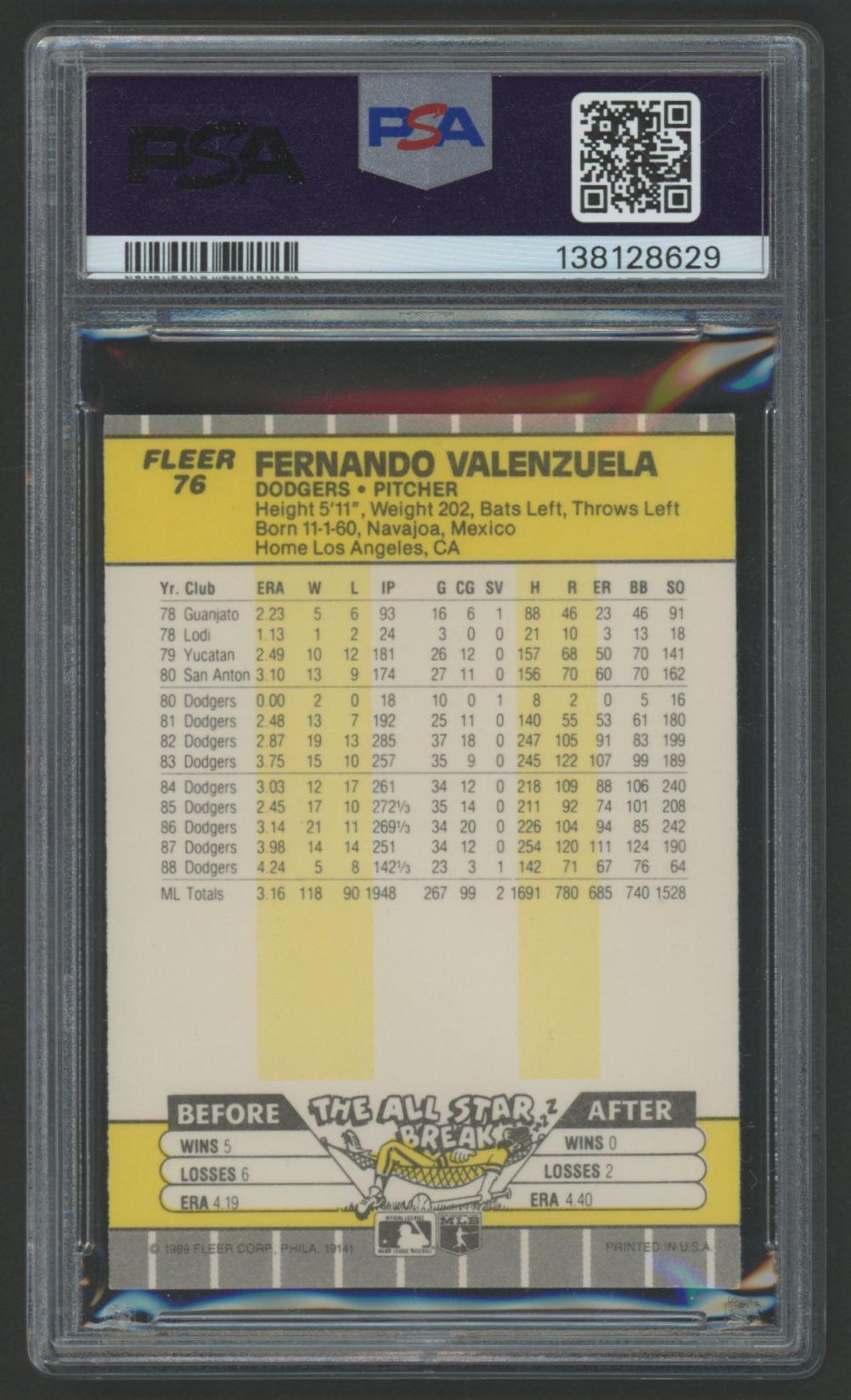 Fernando Valenzuela Signed 1989 Fleer #76 (PSA) at PristineAuction.com Fernando Valenzuela Signed 1989 Fleer #76 (PSA) at PristineAuction.com