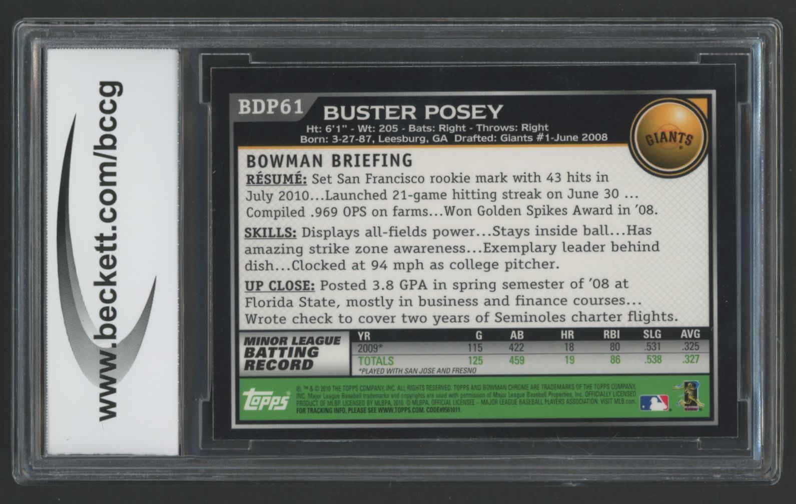 Buster Posey 2010 Bowman Chrome Draft #BDP61 (BCCG 10) at PristineAuction.com Buster Posey 2010 Bowman Chrome Draft #BDP61 (BCCG 10) at PristineAuction.com